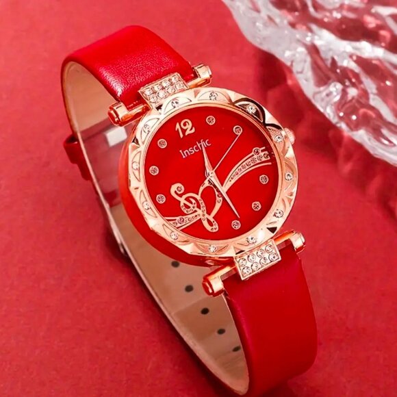 Brand new 6pc Women's Red Quartz Watch & Bracelet Set - Picture 2 of 6